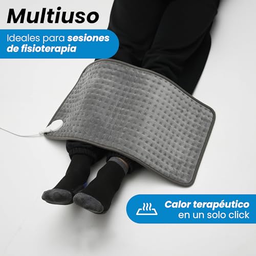 Compresa Caliente Electrica XL | Calentador Cobija Electrica Termica | Manta Termica con Control Digital y Apagado Automático | Compresas Calientes Terapeuticas | Gris 60x30
