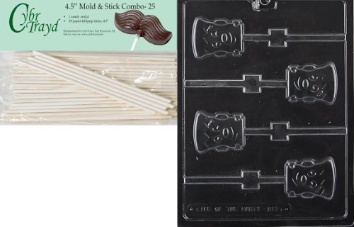 Cybrtrayd 45St25-H170 Cute Frankenstein Lolly Halloween Chocolate Candy Mold with 25 4.5-Inch Lollipop Sticks