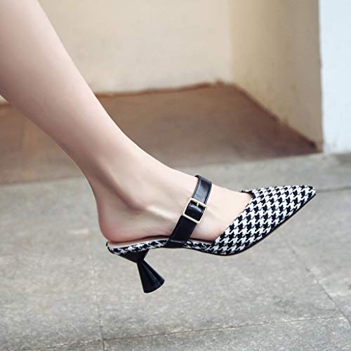 Women's Closed Toe Ankle Strap Block Heel Pointed Hollow Toe Slippers Wild Thick Heel Ladies' Pumps Sandals Black - Thumbnail 4