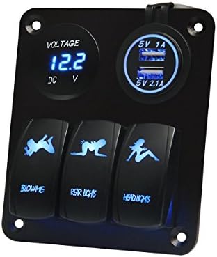 Saebye Car boat Marine Replacement Toggle Switch Panel DC12-24 3 Gang With Dual USB Charger and Blue LED Light Digital Voltmeter Rocker Switch
