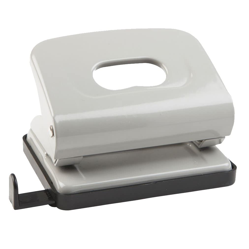 Idena 300903 Hole Punch with Paper Guide, Hole Punch up to 16 Sheets Lochstanzung Diameter: 5.5 MM, Made from Metal, Grey