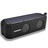 Solar Power Bluetooth Speaker Nuboom Outdoor w. 55+ Hours Playtime, 10W Stereo Subwoofer Bass 4400mAh Power Bank MicroUSB/Solar Charged IPX5 Splashproof and Bluetooth 4.0 Connection (Surface Black)