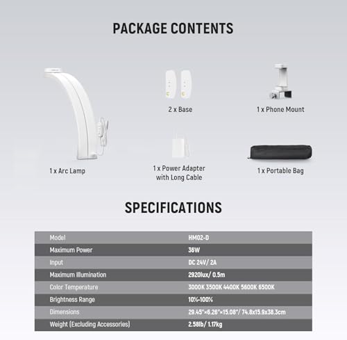 NEEWER Basics 29" Half Moon Nail Light for Desk, 36W Foldable Nail Tech Table Arc Lamp, LED Manicure Half Ring Light with Phone Holder for Makeup Beauty Tattoo Overhead Video Recording, HM02-D