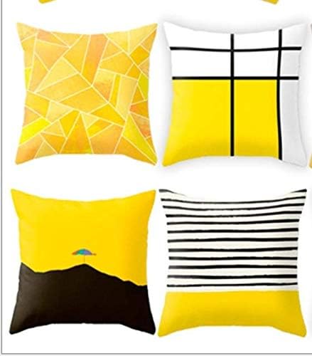 SHJIA Cushion Cover 4 Pcs, Linen Cotton, Geometric, Plaid, Yellow, Suitable For Bedroom, Living Room, Car,45X45cm