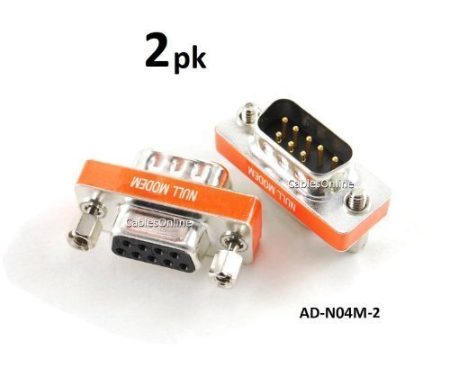 CablesOnline DB9 Null Modem Male to Female Slimline Data Transfer Adapter/Gender Changer , (2-Pack) (AD-N04M-2)