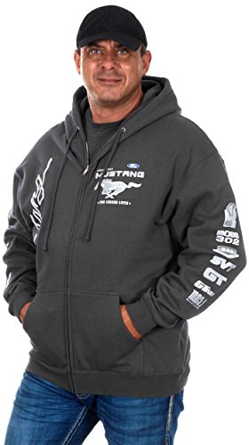 Men's Ford Mustang Collage Zip Up Hoodie in Charcoal (Large, CLG2-charcaol Gray)