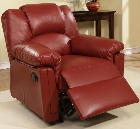 Bobkona Rocker Recliner in Burgundy Bonded Leather by Poundex by Poundex