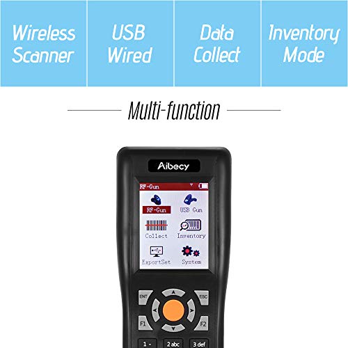 Aibecy PDT Barcode Data Collector 433MHZ Wireless & USB Wired Portable Data Terminal Inventory Device Handheld 1D Bar Code Scanner Reader with Color Screen Multiple Library Collect Inventory Mode