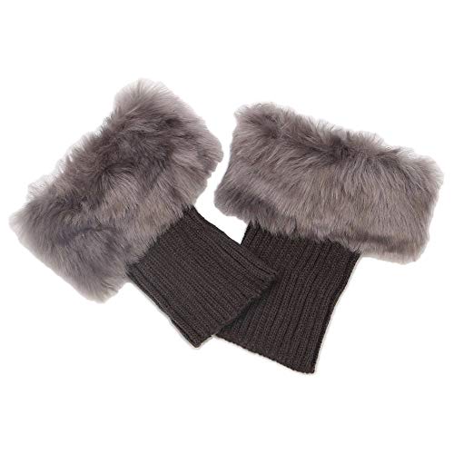 Abberrki Women Winter Faux Fur Boot Cuff Crochet Knit Boots Socks Short Leg Warmers (Dark gray)