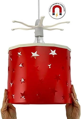 ErekiCeiling Pendant Light Shade - Star Light Projection Effect Light Cover - Magnetic Ceiling Night Light Lampshade Kit for Interchangeable Designs (Red, Bulb NOT Included)