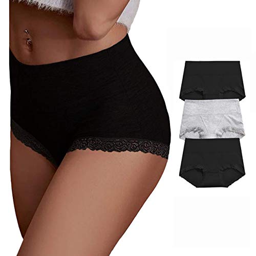 Annyison Women's Cotton Underwear, S-5XL Soft Stretch Breathable Solid Color Hipster Briefs Panties for Women (Black2, Large)