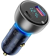 Baseus 65W USB C Car Charger, PD 3.0&QC 4.0 Dual Fast Charging Port Car Charger Adapter with LED ...