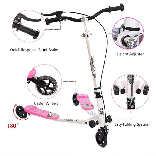 Y Flicker Scooter, Swing Wiggle Scooter, Adjustable 3 Wheels Foldable
