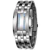 COCOTINA Luxury Men's Waterproof Stainless Steel Date Digital LED Bracelet Sport Watches (Silver)