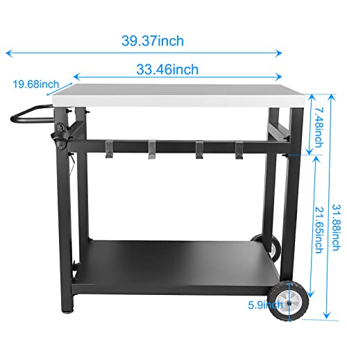 Audessy DoubleShelf Movable Outdoor Grill Cart Table with 2 Wheels, 4
