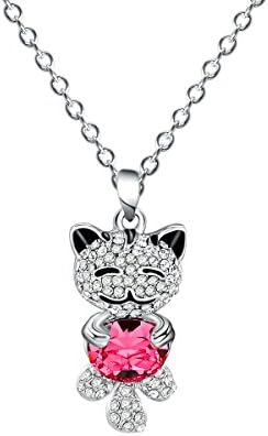 Frola "Lucky Cat" Pink Austrian Crystal Pendant Necklace ,Women Fashion Jewelry Great Christmas Gifts