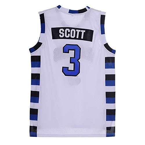 Mens Lucas Scott 3 Ravens Basketball Jersey Stitched Sports Movie Jersey White (M)