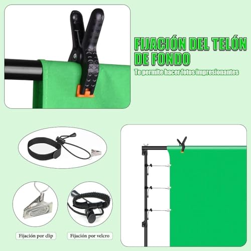 Fundo Verde, Fundo Infinito para Fotografia, Fundo Fotografico, Suporte Retrátil, 3m(L) x 1.8m(A) Suporte de Fundo Ajustável + Fundo de Tela Verde + Bolsa, Suporte Fundo Infinito Foto
