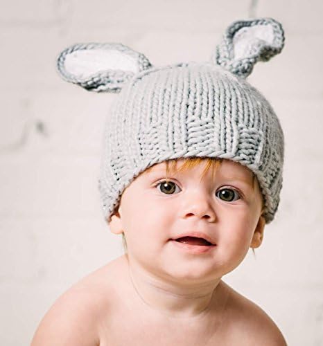 The Blueberry Hill "Bailey" Knitted Bunny Hat | Super Soft Children's Winter Hat and Photography Prop Gray w/ White Ears (Medium 2-10 Years)