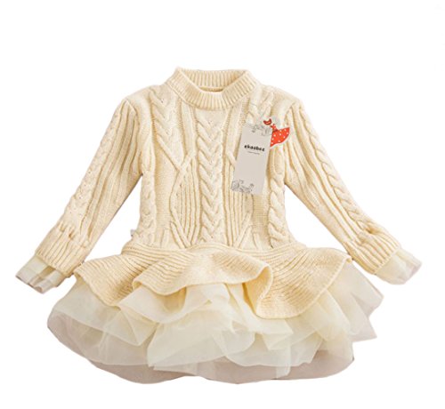 Ekoobee little girls pullover woolen organza sweater warn dress (…