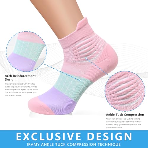 IRAMY Compression Stockings Women's Ankle Support Compression Socks Running Socks Compression Socks Coolmax Wrap Sports Socks Padded Plantar Fasciitis Short 3 Pairs