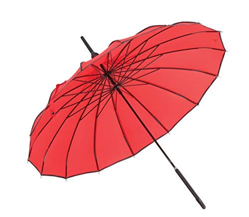 Pagoda Shape Polyester Long Umbrella with UV Coating (Red)