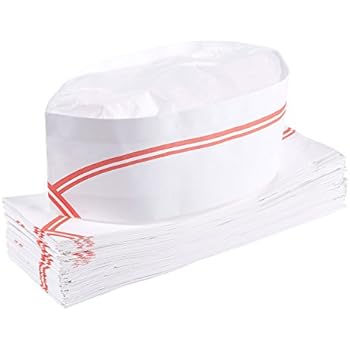 Soda Jerk Paper Hats - 60-Pack Disposable Food Server Diner Caps, Retro Restaurant Chef Caps with Red Strip for Themed Party, Flat: 11 x 3.6 Inches