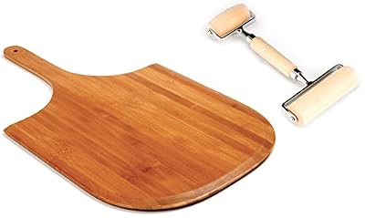 Norpro Pizza Tool Bundle - Bamboo Paddle and Hardwood Dough Roller