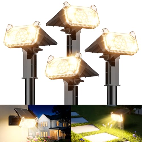 GEARLITE Solar Lights for Outdoor Garden 4 Pack, 6500 K Warm White Solar Spotlight with 68 LED Auto On/Off, IP65 Waterproof Garden Lights, 2 Brightness Modes, Solar Lights for Outdoor Garden, Yard