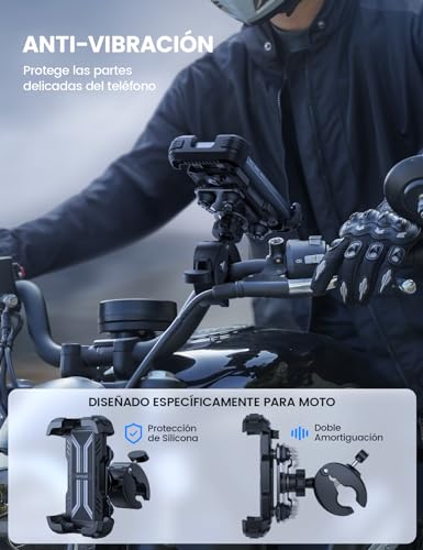 Lamicall Porta Celular para Moto Bicicleta - Antivibración [Dual Vibración Amortiguador] Soporte Celular Bicicleta con Mejorado Monturas de Manillar,para iPhone 15 Pro MAX 16 17 Pro, 4.7-6.7" Celular