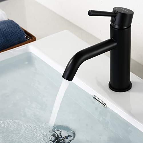 RBROHANT Matte Black Single Handle One Hole Bathroom Sink Faucet, Vanity Modern Faucet Lead Free Solid Brass Basin Mixer Tap Without Cover (NO Deck) - Thumbnail 3