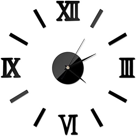 Elimit Roman Wall Clock Numbers DIY Frameless 3D Big Mirror Surface Effect Wall Clock (Clock Black)