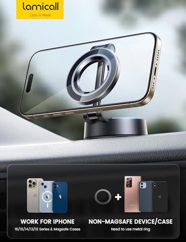 Lamicall Phone Mount for Car [70LBS Powerful Suction] for Magsafe Car Mount, 360° Adjustable Suction Cup Phone Mount Dashboard & Windshield for Truck for iPhone 17 All Smartphone