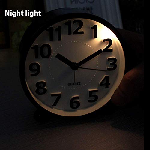 Maxspace Small Bedside Alarm Clock, 4in Classic Non-Ticking Tabletop Alarm Clock, Battery Operated Desk & Shelf Clock with Backlight HD Glass for Bedroom Living Room Kitchen Indoor Décor (Black)
