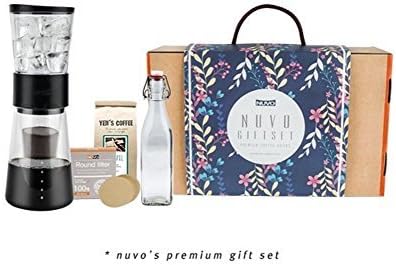 Coffee-Maker Gift Set with cold-brew home maker, bottle, filter, bean By Nuvo (Dark Grey)
