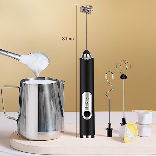 MXCOCO Agitador de Leche 6 en 1 con Base de Soporte, Espumador de Leche Eléctrico, 3 Cabezales de Acero Inoxidable y 3 Velocidades, Batidora de Mano Ideal para Capuchino, Batidos, Huevos y Harina