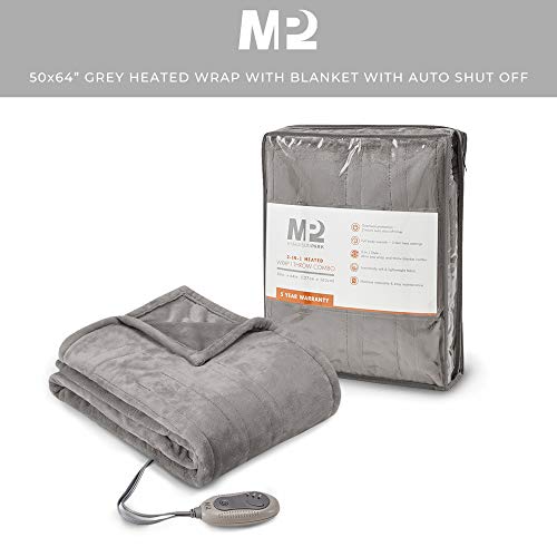 MP2 Electric Heated Poncho Shawl Wrap Sherpa Throw Blanket with Buttons Auto Shut Off 50"x 64", Grey - Thumbnail 6