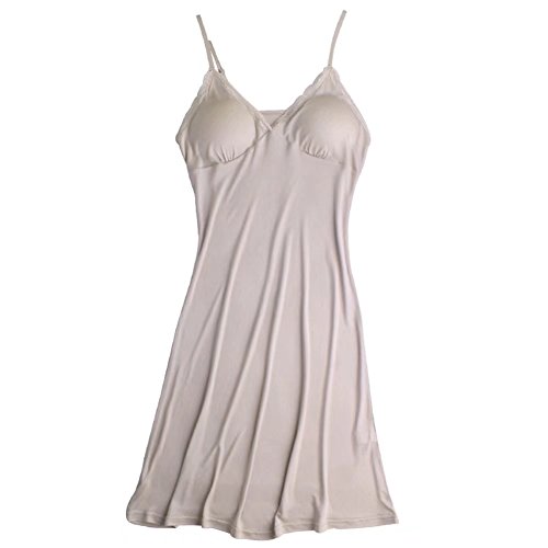 100% Mulberry Silk Long Spaghetti Strap Full Slips Dresses Built-in-Bra Removable Cup Camisole Under Dress Liner,Nude,US M