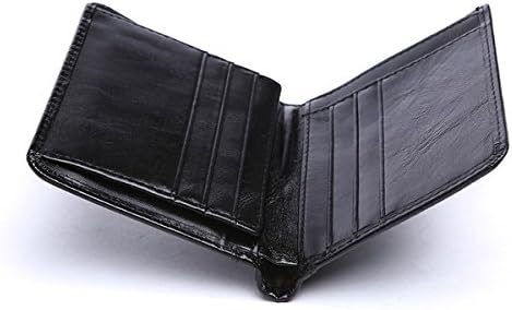 Mens Genuine Authentic Leather Short Wallets, Multifunction Slim Wallet , Multi-Card Tri-fold Money Clip Coin Purese (Black)