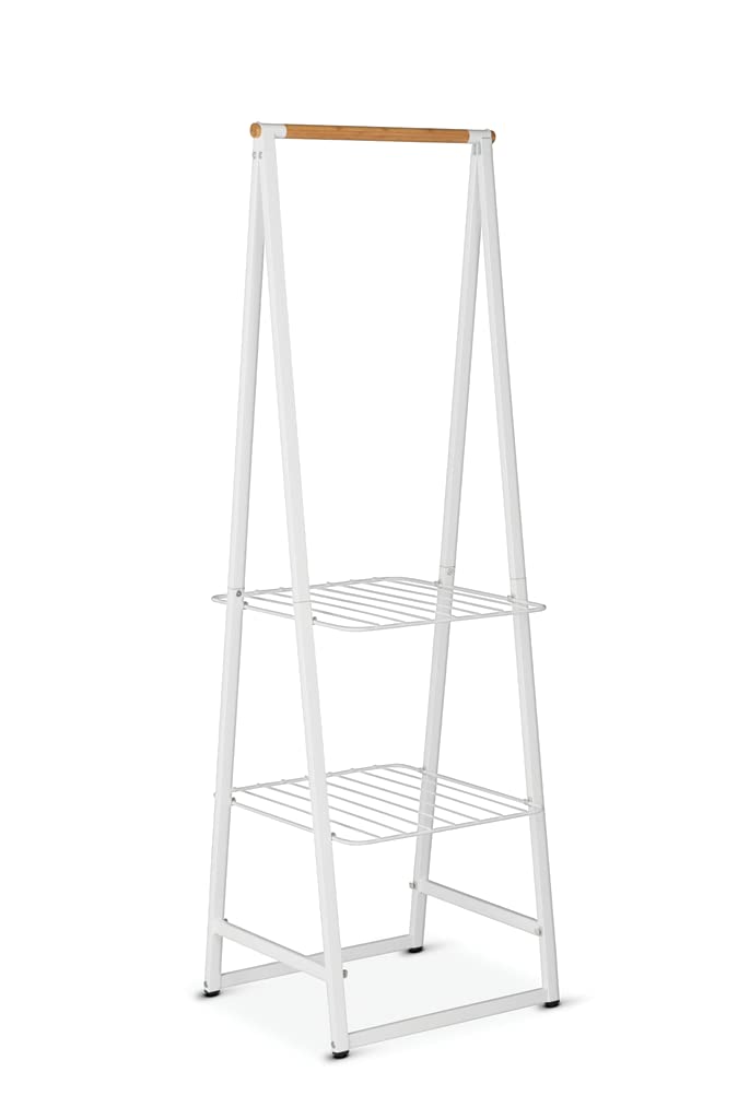 Brabantia - Linn Clothes Rack, Small - Multi-functional Hanging space - Airing or Drying Shelves - Hangs up to 16 items - Stable Space Saver - Non-slip Base - Free Standing - Easy to Assemble - White