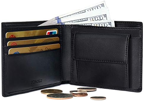 TOAOLZ Mens Slim Bi-fold Leather Wallet Front Pocket Credit Card Case Holder for Men with RFID Blocking