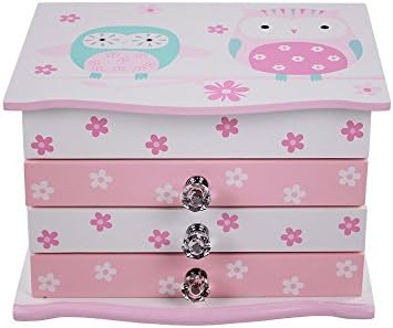 Hoddmimis Animal Themed Kids Jewelry Storager Mirrored Organizer with 3 Pullout Drawers (owl)