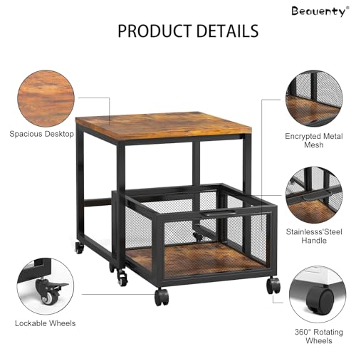 Beauenty Mini Fridge Stand, Beverage Fridge Table, 19.7" x 19.7" Mini Refrigerator Cart with Storage Drawer Basket, Coffee Bar Refrigerator Stand for Office Home Apartment