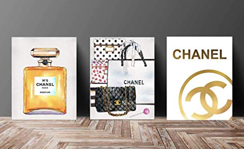 Wall Art  Poster Print on Fine Art Paper - COCO CHANEL, Shoes, Book, Handbag Vogue - Famous Fashion Quote - Black WaterColor- 545, 652, 653