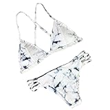 Suma-ma Sexy Double-Side Marble Lines Printing Bikini Set, Ladies' Push-Up Padded Tankinis Swimsuit