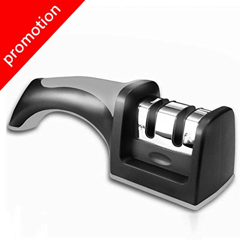 Knife Sharpener for Straight and Serrated Knives, 2-Stage Tungsten Steel and Ceramic Rod Sharpening System, Sharpens Dull Knives Quickly, Repair and Restore Knives