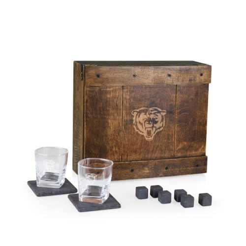 PICNIC TIME NFL Chicago Bears Whiskey Box Gift Set, Whiskey Glasses Set of 2, W…