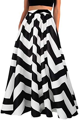 Hoohu Womens Bohemian African Floral Print High Waist Pleated Hem Full/Ankle Length Long Maxi Swing Skirt Dress
