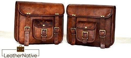 Leather Native 2 X Motorcycle Side Pouch Brown Leather Side Pouch Saddlebags Saddle Panniers (2 Bags) Pre Valentines Day Special Sale!