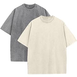 2 Pack Mens Oversized T Shirts Acid Wash T Shirt